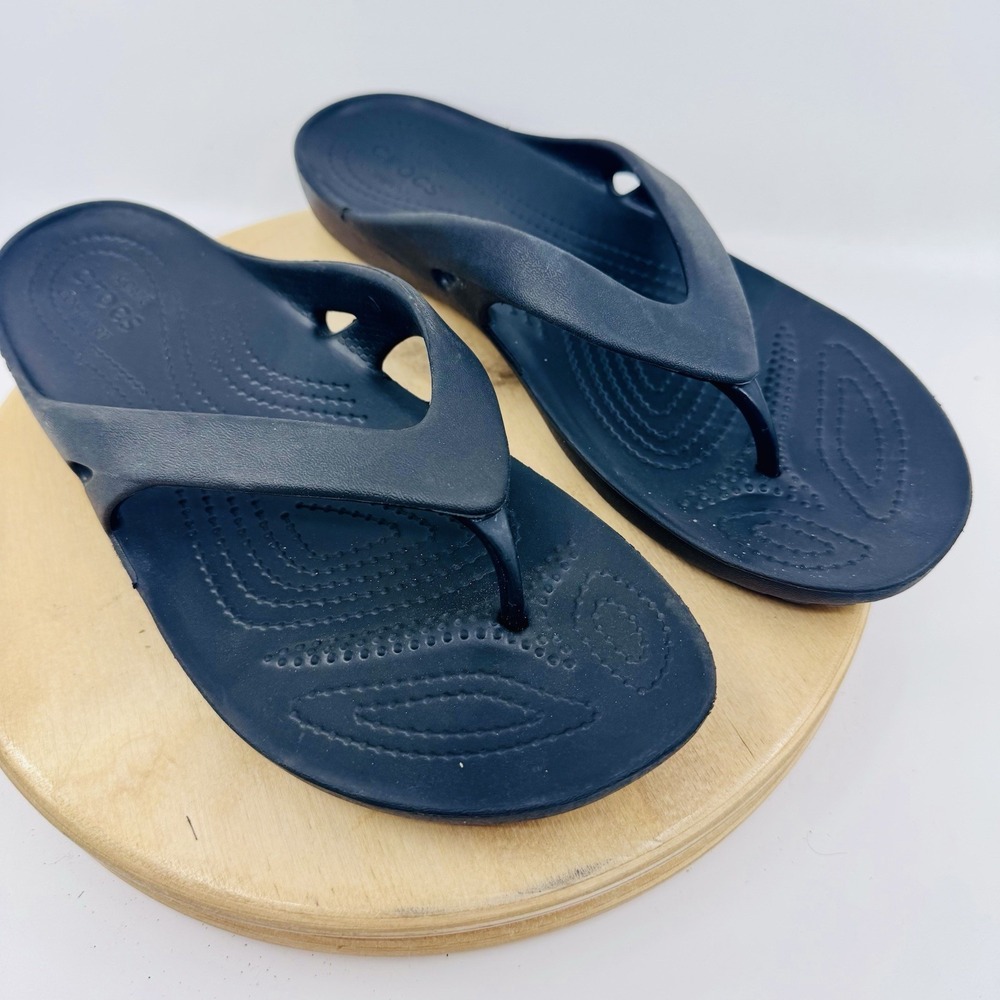 Crocs Kadee II Flip Flops Womens 10 Black Comfort Slip-On Summer Sandals thong - Picture 2 of 8